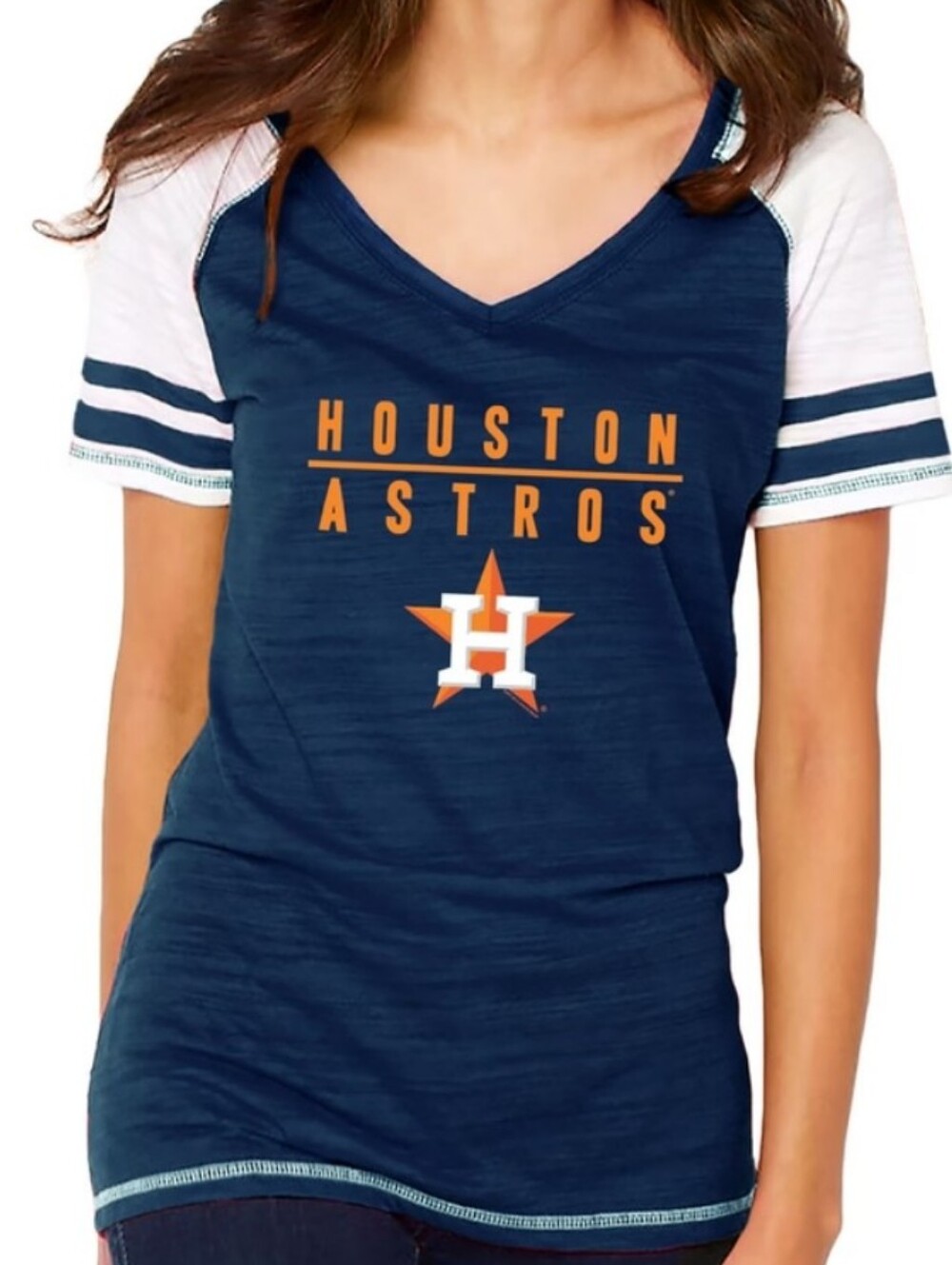 Houston Astros Navy V-Neck Raglan Tee